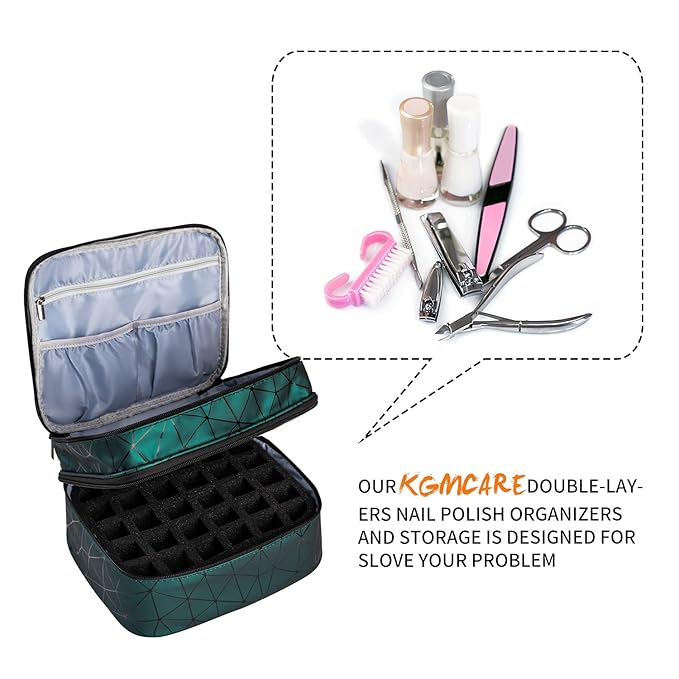 Double-Layers Nail Polish Organizers and Storage Geometric PU Leather Carrying Case for Fingernail polish Nail Varnish and Manicure Sets - Holds up to 30 Bottlesï¼?5ml）with Detachable Divider