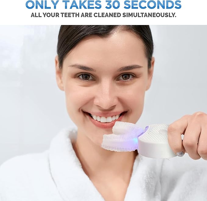 Sani White Ultrasonic Toothbrush Ortho Sparkle Sonic Glow Brush 360 Brite Toothbrush Adult U Shaped Ultrasonic Tooth Cleaner Teeth Whitening Light Electric Automatic Hands Free