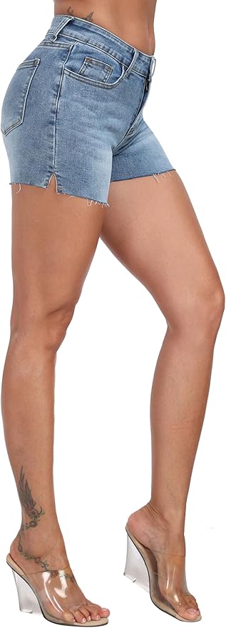 Mid Rise Denim Stretchy Jean Shorts for Women