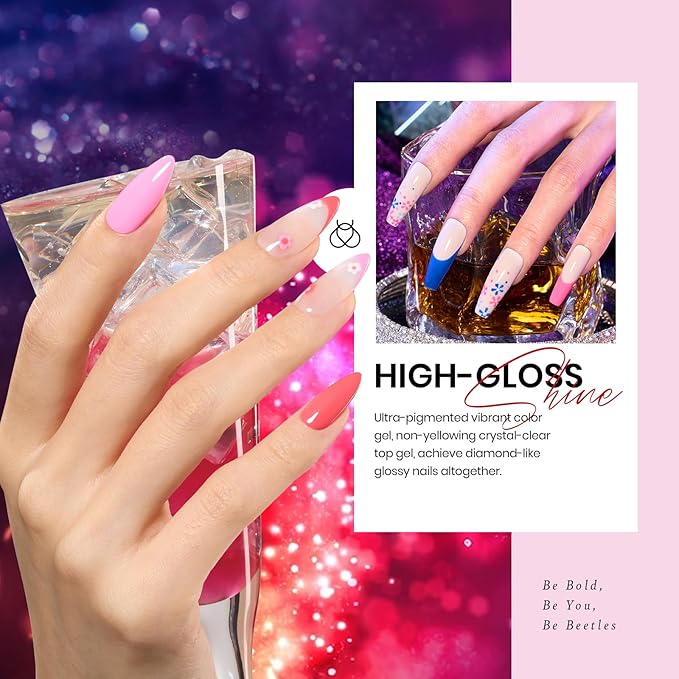 Beetles Pink Gel Nail Polish Red Purple Nude Blue Glitter 20 Colors Gel Polish Set Romance Rebellion with Base &amp Top Coat Soak off Uv LED Cured Nail Art Design Salon Home Gift for Women