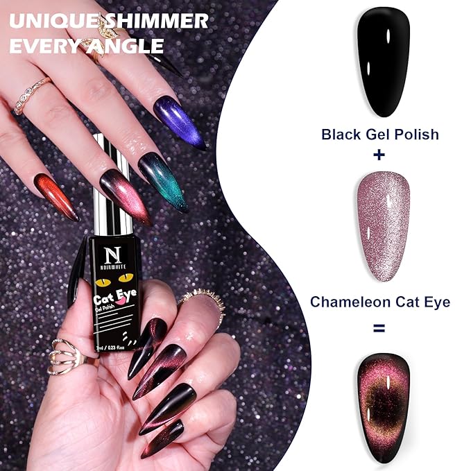 Cat Eye Gel Nail Polish 12 Colors Sparkly Glitter 9D Chameleon Magnetic Nail Polish Set with Magnet Base Top Coat Soak Off LED UV Nail Art DIY Manicure Home Salon Gift for Women