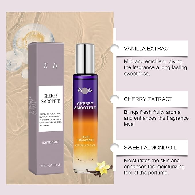 Cherry Vanilla Charm Rollerball Perfume - Natural Light Scent Portable &amp Exquisite Fragrance For Dates Long-lasting All-day Charming Scent(3PCS)