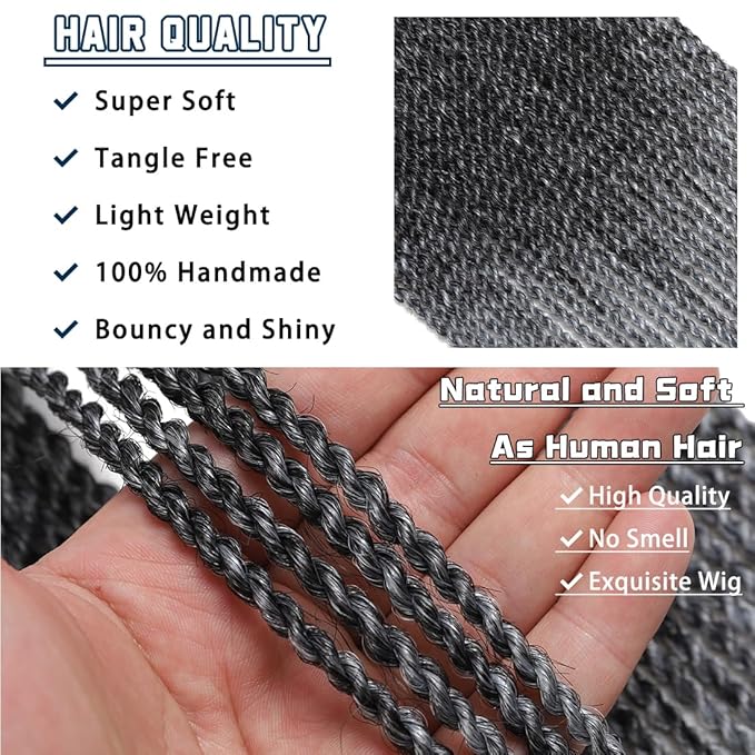 Crochet Braids Senegalese Twist Crochet Hair 7 Packs Pre Looped Micro Senegalese Twist Braiding Hair Ombre Crochet Braids for Women (24inch TGray)