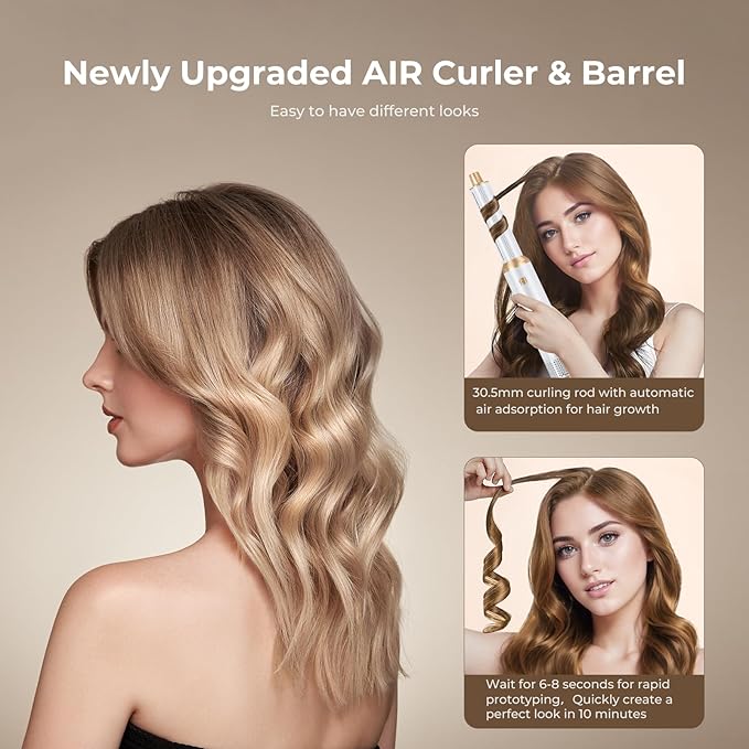 5 in 1 Blow Dryer Brush Upgrade Hair Dryer Brush Air Curler Air Curling Wrap Styler Detachable Hot Air Brush Negative Ion Curling Brush Iron Hair Styling Tools for Drying Curling Straightening