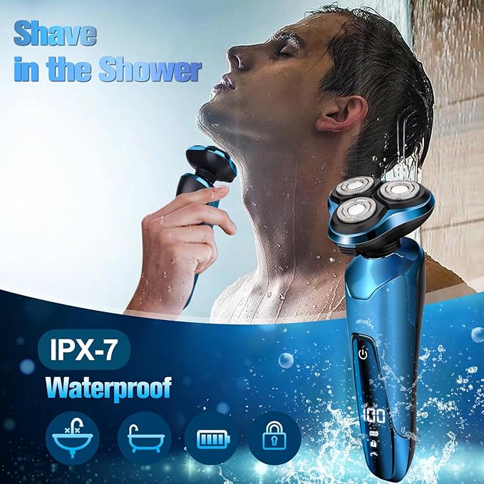 Electric Razor for Men Cordless 3D Rotary Head Shavers for Men Face Wet/Dry Waterproof LED Display Ideal Gift for Husband/Dad/Boyfriend (Blue)