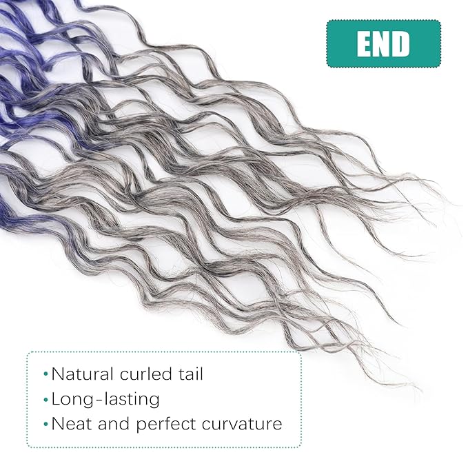 Goddess Locs Crochet Hair 24 Inch 8 Packs Soft Crochet Braids With Curly Ends Deep Faux Locs Crochet Hair for Black Women Pre Looped Synthetic Braiding Hair(24 Inch 1B/Blue/Grey)