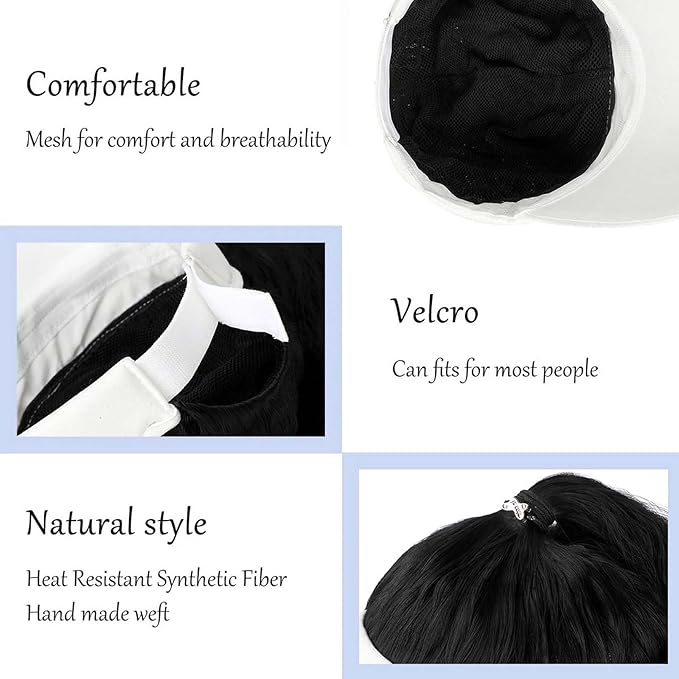 Hat Wig for Women Baseball Cap Wig with Curly Synthetic Hair Extensions Ponytail Cap wig Sun Hat with Hair