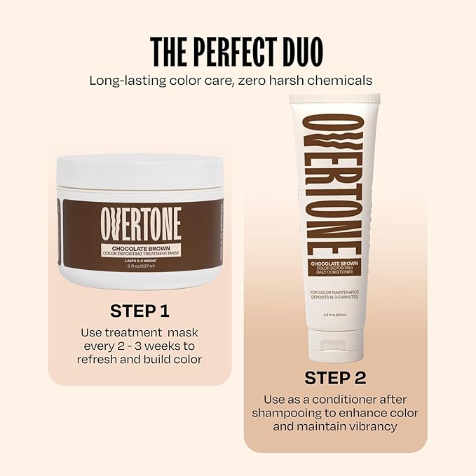 Overtone Semi Permanent Hair Color Conditioner Chocolate Brown 8 oz Nourishing Damage-Free Color Depositing Mask for All Hair Types with Shea Butter &amp Coconut Oil Vegan &amp Cruelty-Free