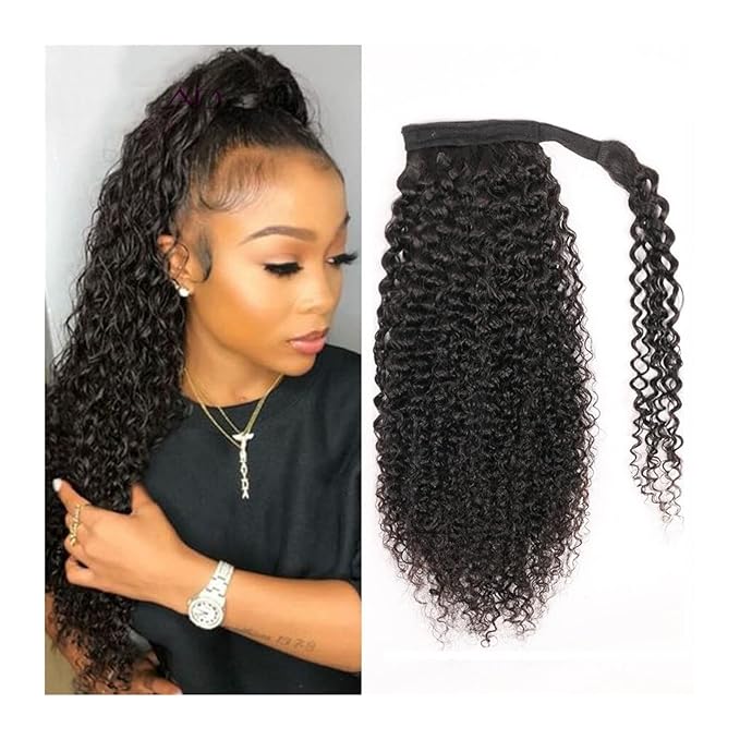 SONGCHAO Fake Hair Bun 12-26 Inch Curly Ponytail Real Hair Extensions Ponytail Curly Wrap Black Wig Hair Slices for Black Women Wig Hair Bun Hair Accessories (Color : Black Size : 16inches 120g)