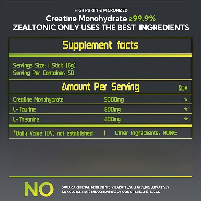 5000mg 99.9% Micronized Creatine Monohydrate Powder Stick Packs with 800mg of Taurine and 200mg of L-theanine Supports Strength Lean Muscle &amp Recovery for Men &amp Women Creatine Packets 100 S