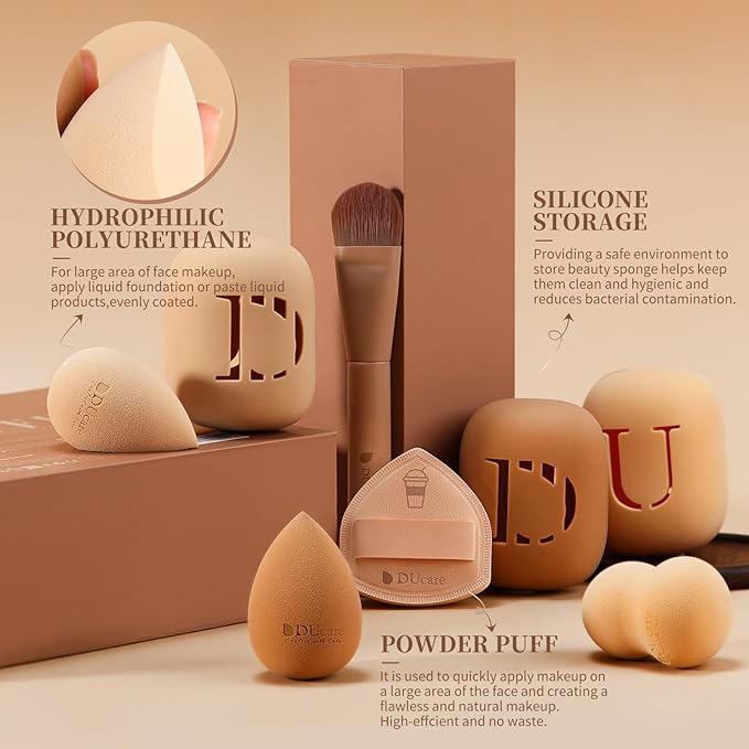 DUcare 21pcs Christmas Makeup Gift Setwith 14Pcs Makeup Brush set 3pcs Makeup Sponges 3pcs Sponge Holder 1pc Powder Puff for Foundation Blending Powder Blush Eyeshadows