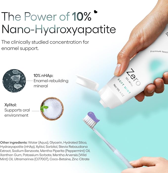 Something Nice Zero Toothpaste - 10% Nano Hydroxyapatite Toothpaste Fluoride Free Remineralizing Enamel Repair and Natural Whitening Suitable for Sensitive Teeth Adults &amp Kids Oral Care Mint