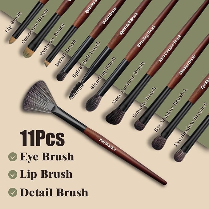Makeup Brushes 16 Pcs Makeup Brush Set Professional Wood Handle Travel Make Up Brushes Set with Case Premium Cruelty-Free Synthetic Fiber Hair Makeup Brush Kit with Holder