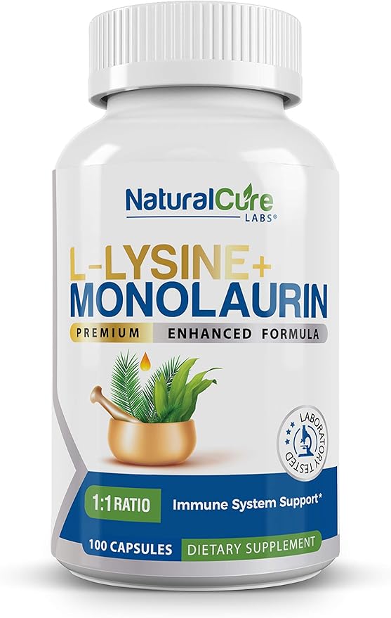 Natural Cure Labs L-Lysine + Monolaurin 600mg 1:1 Ratio 100 Capsules