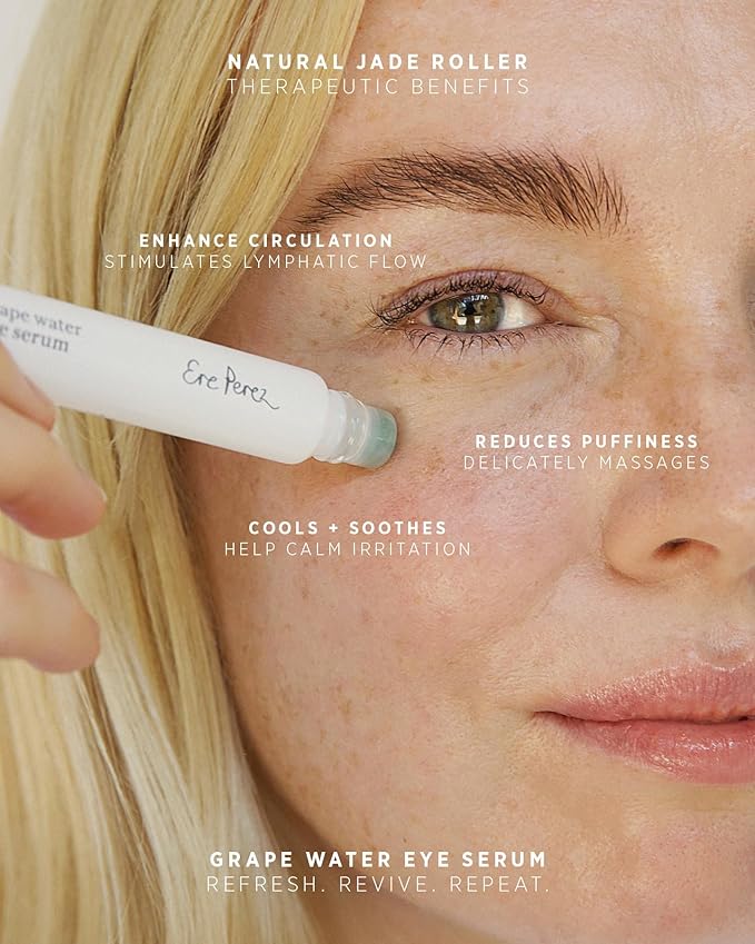 Ere Perez - Grape Water Eye Serum | Decongest De-Puff Tone Eye Area | Visibly Smooths + Softens Fine Lines | Peptides Amino Acids | Vegan Cruelty-Free Clean Beauty (0.3 fl oz | 8 mL)
