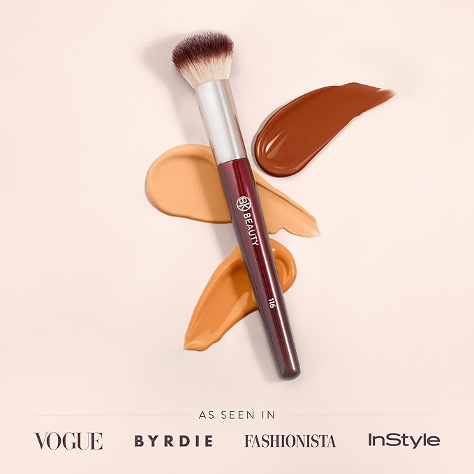 BK BEAUTY 116 SMALL ROUND COMPLEXION BRUSH ? Compact Round Makeup Brush for Precise Blending of Cream Blush Contour Bronzer &amp Foundation Vegan Bristles