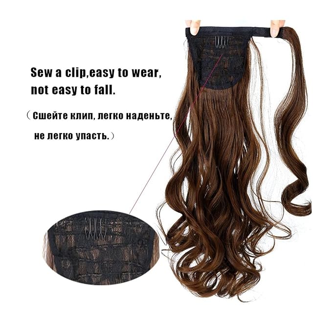 Hair Accessories 22 Long Wavy Ponytail Lengthening Synthetic Curly Wraparound Ponytail Hair Extension Hair Clip Women Wig Curly Bun Hair Pieces For Women(15)