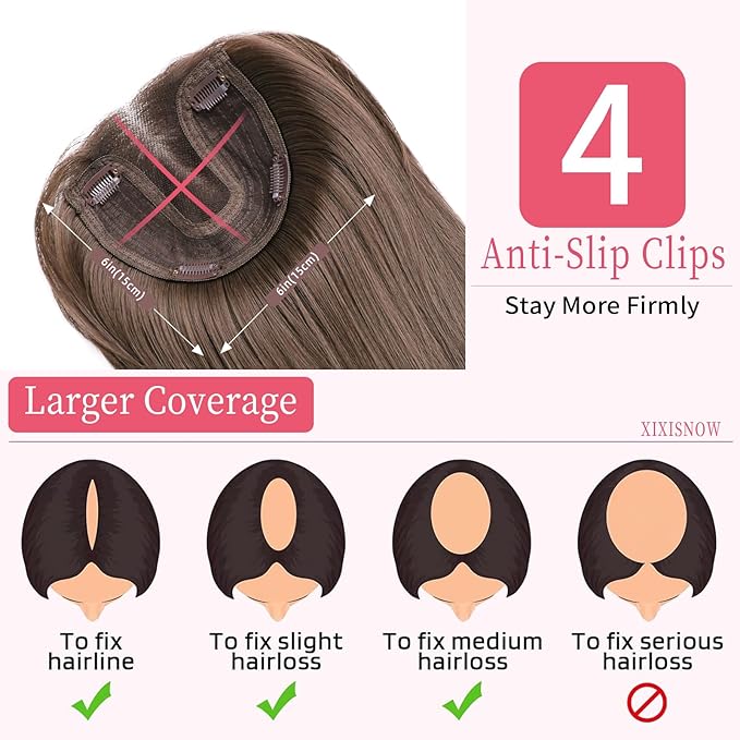 Toppers Hair Pieces for Women 24 Inch Long Straight Top Hair Pieces Hair Extensions Clip Ins Layered Wig Toppers for Thinning Hairs Synthetic Hairline Topper Clip on Hair Toppers Brown