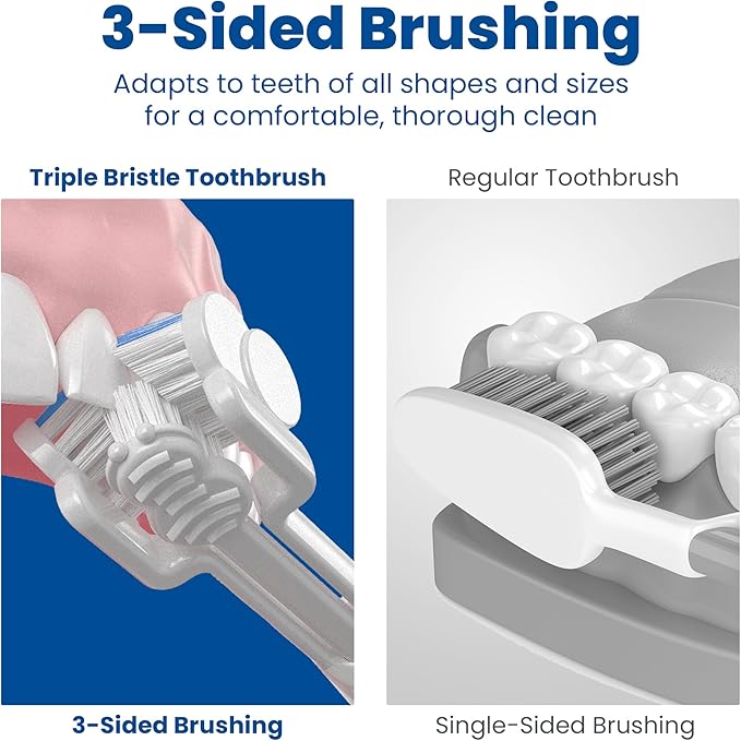 Triple Bristle GO 3-Sided Sonic Electric Toothbrush with Soft Nylon Bristles Travel Brush for Kids Adults Autism and Special Needs