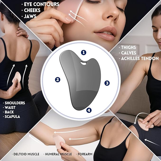 Yeamon Gua Sha Facial Tools and Face Roller Set Facial Massage Tool for Women?™s Skincare RoutineCooling Stainless Steel Face Sculpting Eyes Roller Guasha for Daily Use or Self-Care Gift for Women