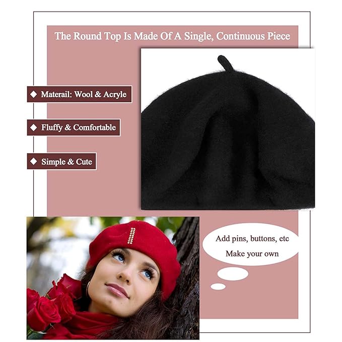 Hat Wig Beret Hat with Hair Extensions Classic French Wool Hat Straight Short Bob Hairpiece Women Bob Wig Hats