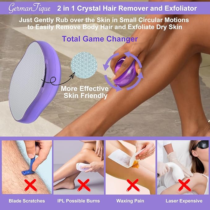 Crystal Hair EraserNatural Crystal Hair RemoverReusable Painless Nano Glass Hair Removal Device Without ShaverGentle Crystal Epilator and Exfoliator for Soft Silky Skin(Violet)