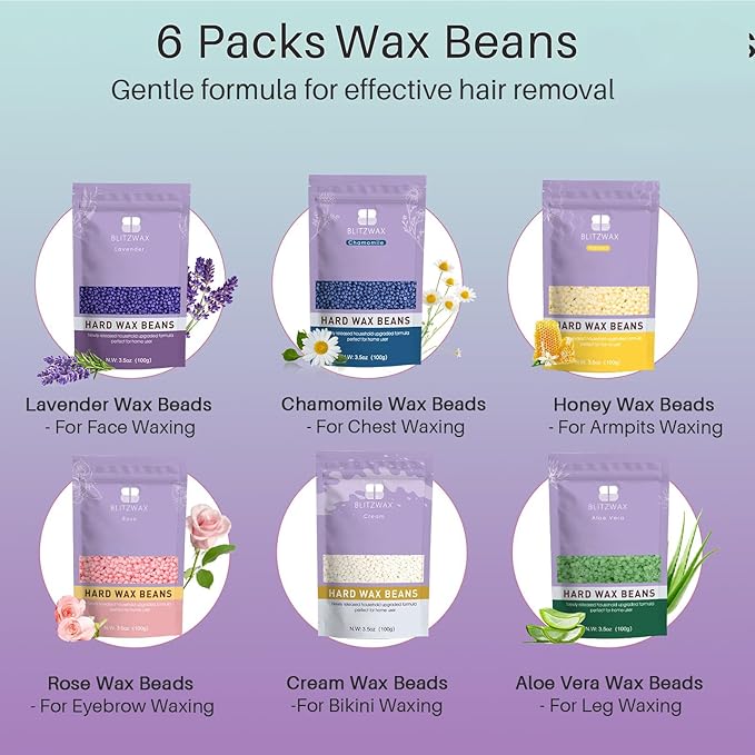BLITZWAX Brazilian and Bikini Waxing Kit for Women Hard Wax Warmer for Face Legs and Body At Home Hair Removal Kit Beginner Friendly Quick Heating 32pcs Wax Spatulas