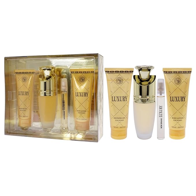 New Brand Luxury for Women - 4 Pc Gift Set 3.3oz EDP Spray 4.4oz Shower Gel 4.4oz Body Lotion 0.5oz EDP Spray