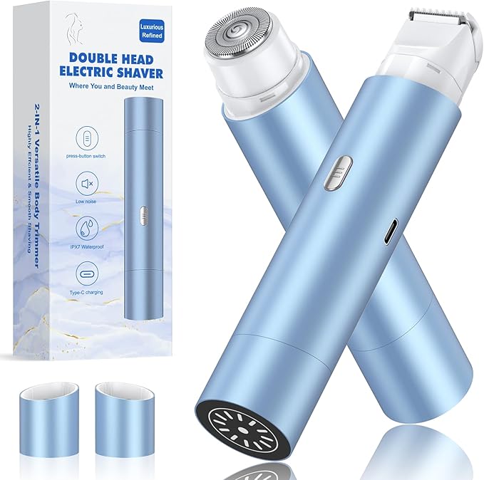 Bikini Trimmer for Women Dual Head Face Shaver Body Hair Trimmmer IPX7 Waterproof Womens Electric Razor for Legs Sky Blue