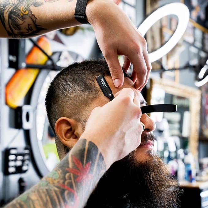 GRAVITY RAZORS Professional Straight Razor Kit ? Minimal Exposure Includes 10 Premium Blades 0.5mm Exposed Black