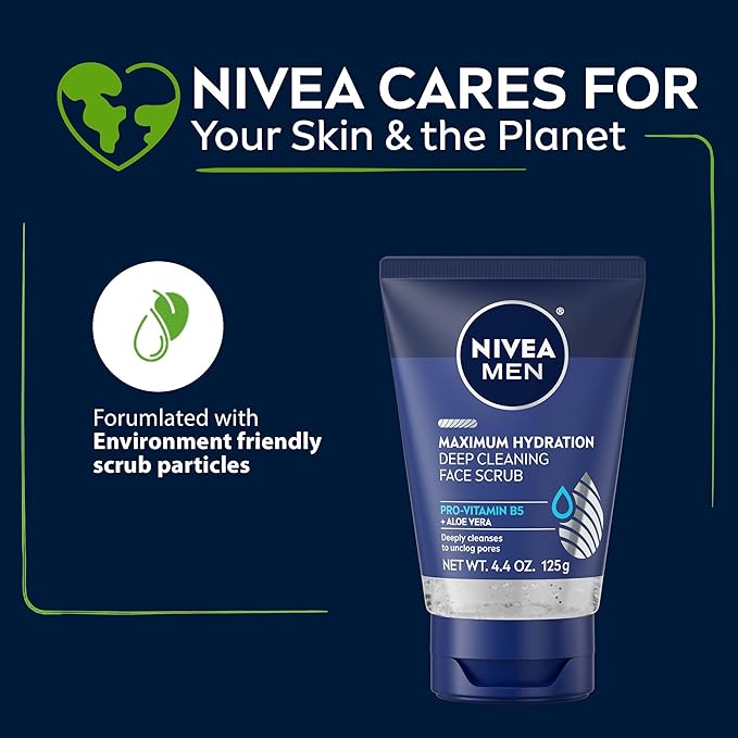 NIVEA MEN Maximum Hydration Deep Cleaning Face Scrub With Aloe Vera 3 Pack of 4.4 Oz Tubes