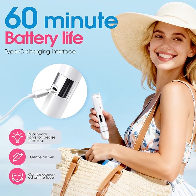 DSP 2 in 1 Bikini Hair Trimmer Dual Head Bikini Trimmer for Women Female Shavers for Pubic Hair Ladies Shavers for All Body Waterproof Smart Light Applicable to Underarm Leg Arm Body Face