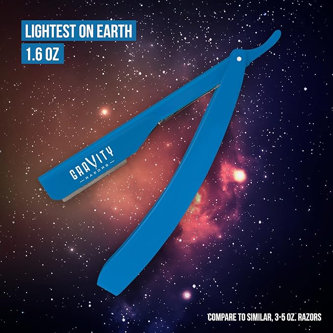 GRAVITY RAZORS Professional Straight Razor Kit ? Minimal Exposure Includes 10 Premium Blades 2mm Exposed Blue