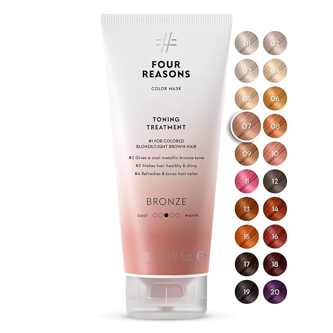 FOUR REASONS Color Mask - Bronze - (27 Colors) Toning Treatment Color Depositing Conditioner Tone &amp Enhance Color-Treated Hair - Semi Permanent Hair Dye Vegan and Cruelty-Free 6.76 fl oz