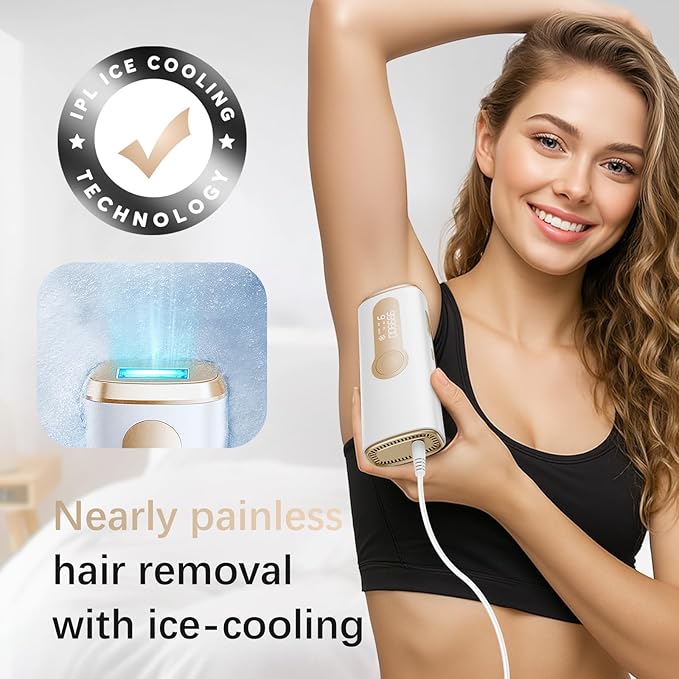 Laser Hair Removal IPL Laser Hair Removal Device for Women &amp Men Safe at-Home Nearly Painless 45°F Ice-Cooling Contact Long-Lasting Result for Full Body &amp Face Off-White