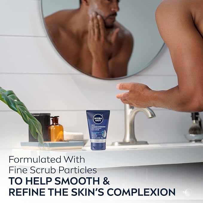 NIVEA MEN Maximum Hydration Deep Cleaning Face Scrub With Aloe Vera 3 Pack of 4.4 Oz Tubes