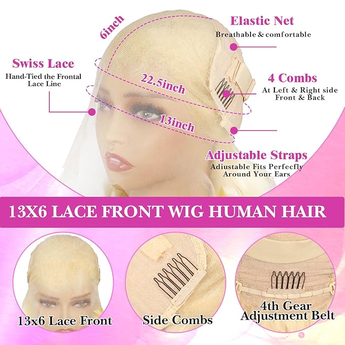 613 13x6 Lace Front Wig Human Hair 38 Inch Blonde Wig Human Hair 613 HD Lace Frontal Wig 13x6 200 Density Body Wave Blonde Lace Front Wigs for Women Pre Plucked with Baby Hair