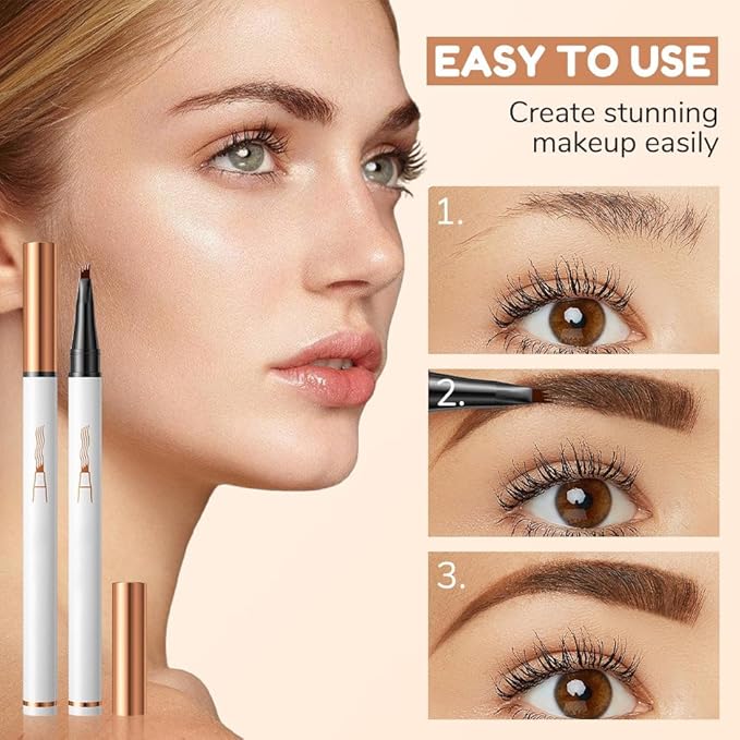2 Pcs Microblading Eyebrow Pen Waterproof Microblading Eyebrow Pencil Eye Brow Pen with 4 Micro-Fork Tip Natural Makeup Long-Lasting Fine Stroke Magic Eyebrow Pencil Stay on All Day (Black)