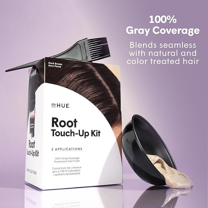 dpHUE Root Touch-Up Kit Dark Brown - Permanent Hair Color for Gray Coverage - Includes Two Applications - Paraben SLS &amp SLES Sulfate Free - Leaping Bunny Certified