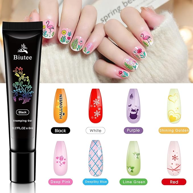 Biutee Nail Stamping Plate Set 12PCS Nail Art Stamp Plates 8PCS Stamping Nail Gel Polish Nail Stamper and Scraper Halloween Christmas Butterfly Leaves Bow Design Nail Stamping Kit with Storage Bag