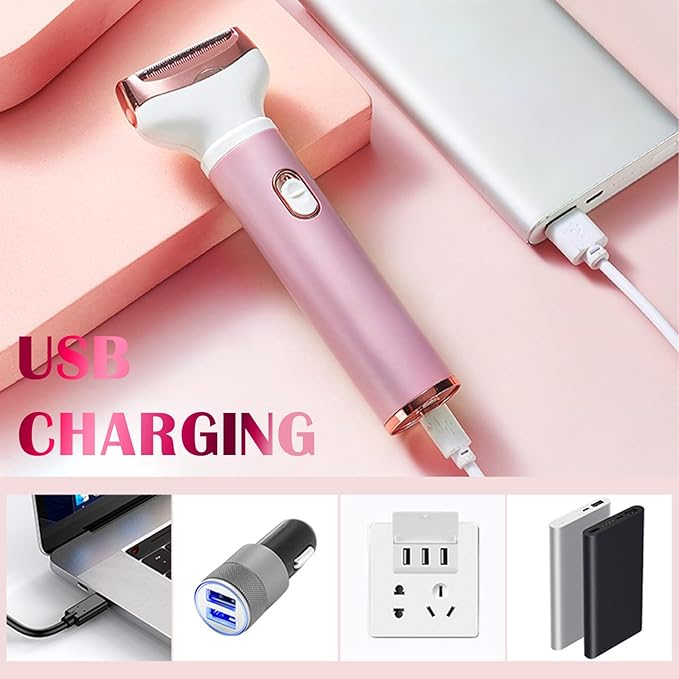 Electric Lady Shaver 4-in-1 Shaving Kit for Women Bikini Trimmer Facial Hair Remover Eyebrow Trimmer Nose Hair Trimmer Rechargeable Wet &amp Dry Use Easy Cleansing (Rosegold)
