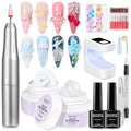 MIZHSE Solid Builder Nail Gel Kit with Nail Drill Clear White 3D Sculpting Gel for NailS Art with U V Lamp Brush for Nails Extension Home Salon DIY Manicure