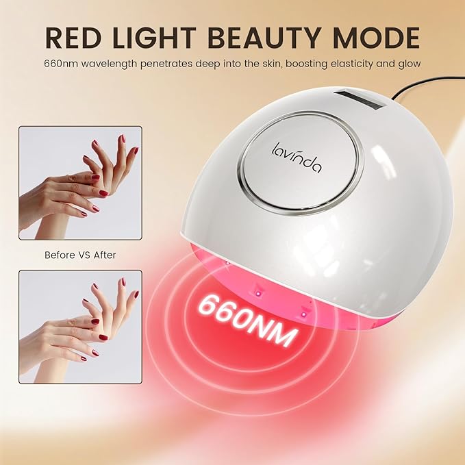 Lavinda 2-in-1 UV LED Nail Lamp with Red Light Skincare 54W UV Light for Gel Polish Nails Professional Fast Curing Nail Dryer with Auto Sensor &amp 4+2 Timer Settings Nail Art Tools for Salon Home