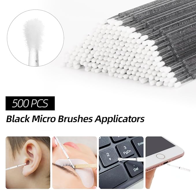 1500 Pcs Eyelash Extension Supplies Kit 500 Spoolies Mascara Wands 500 Lip Brushes 500 Micro Swabs Black Disposable Eyelash Brushes Makeup Applicator Tool with 3 Reusable Containers