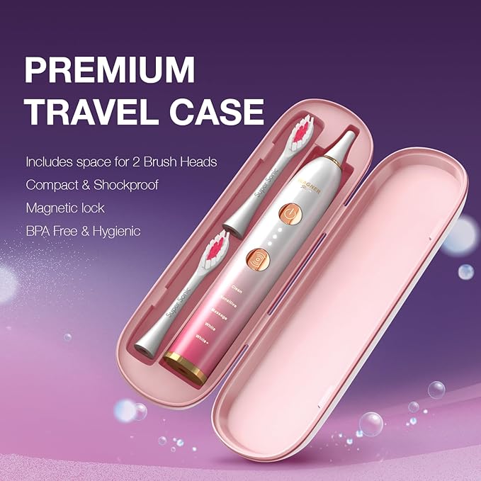 Wagner Stern WT8900 Series Electric Toothbrush ? Whitening &amp Pressure Sensor 5 Modes 3 Intensities 8 Soft Brush Heads Rechargeable Travel Case Included