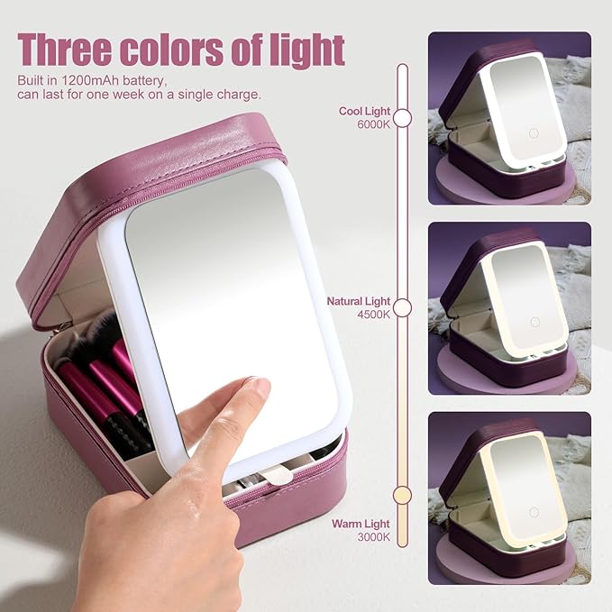 BS-MALL Makeup Brushes Set 14 Pcs with LED Light Mirror ? Premium Cosmetic Tools for Flawless Beauty Routines (Purple)