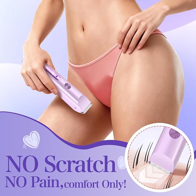 Bikini Trimmer for Women 2in1 High Power Epilators Hair Removal Waterproof Electric Razors Women's Electric Razor Pubic Hair Trimmer Shaver for Women for Ladies PubicFaceUnderarmsLegs(Purple)