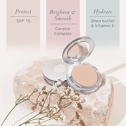 P?R MINERALS 4-in-1 Pressed Mineral Makeup Powder Foundation with SPF 15 - Concealer &amp Finishing Compact Pressed Powder for Face - Buildable Medium to Full Coverage Foundation Powder