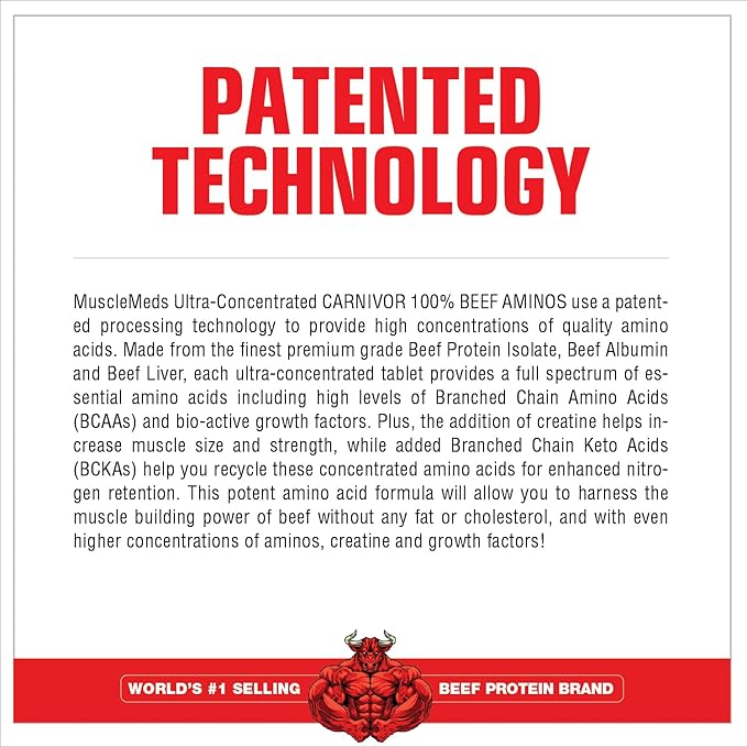 MuscleMeds Carnivor Beef Aminos Beef Protein Isolate Beef Liver Beef Albumin Creatine BCAAs for Recovery and Muscle Growth 300 Tablets