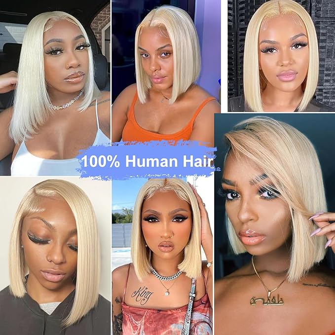 613 Blonde 13x4 Bob Wig Human Hair 180% Density HD Transparent Lace Front Wigs Human Hair Short Bob Pre Plucked Straight Wigs Human Hair for Women 8 Inch
